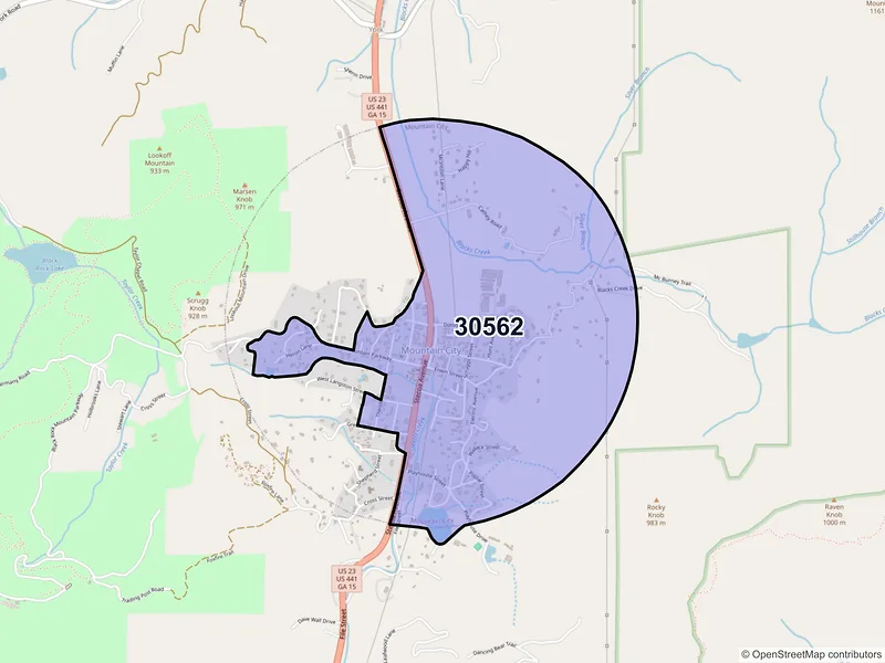 Map of Mountain City, Georgia and ZIP codes