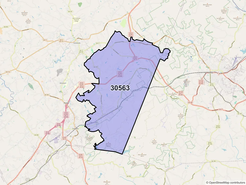 Map of ZIP Code 30563 — Mount Airy, GA