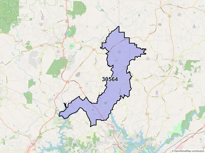 Map of ZIP Code 30564 — Murrayville, GA