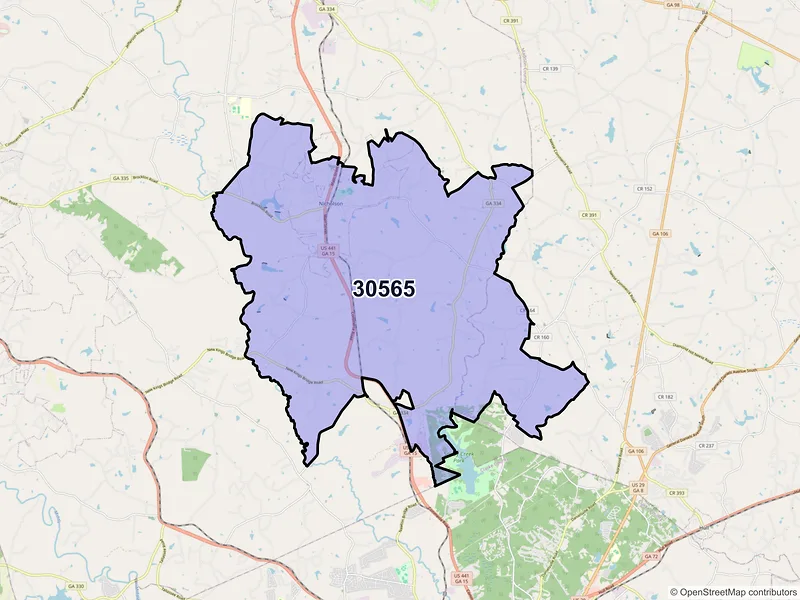 Map of Nicholson, Georgia and ZIP codes