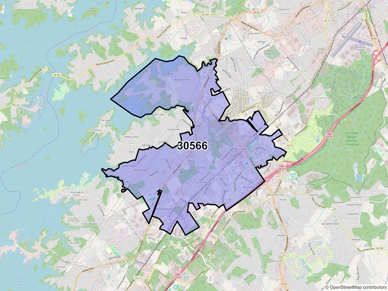Map of ZIP Code 30566 — Oakwood, GA