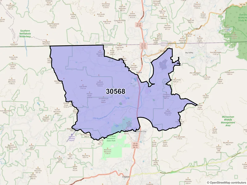 Map of ZIP Code 30568 — Rabun Gap, GA
