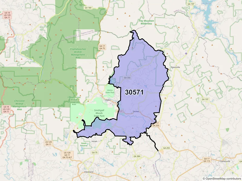 Map of ZIP Code 30571 — Sautee Nacoochee, GA