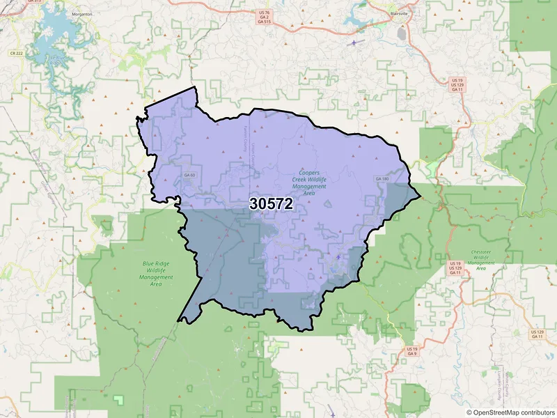 Map of ZIP Code 30572 — Suches, GA