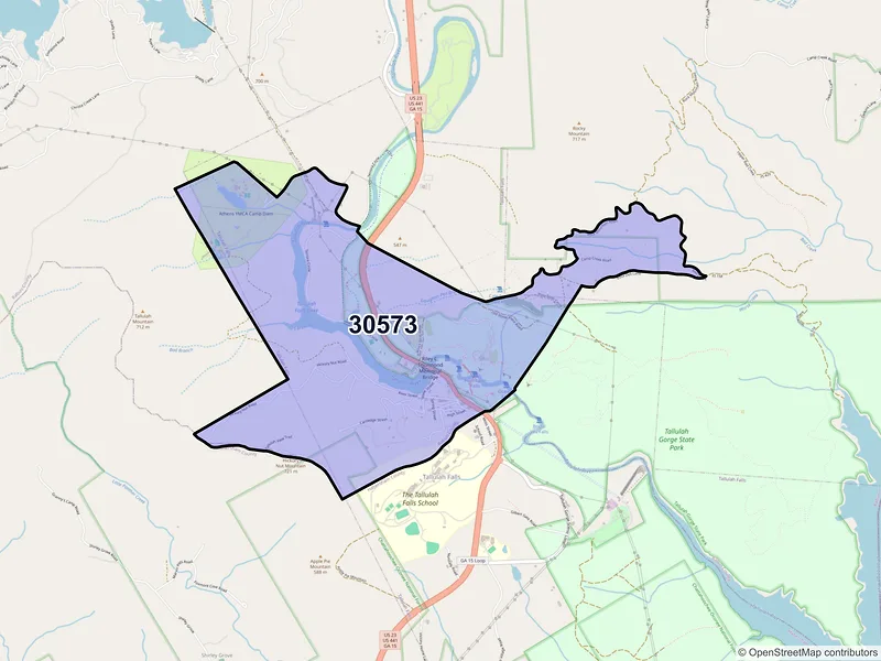 Map of Tallulah Falls, Georgia and ZIP codes