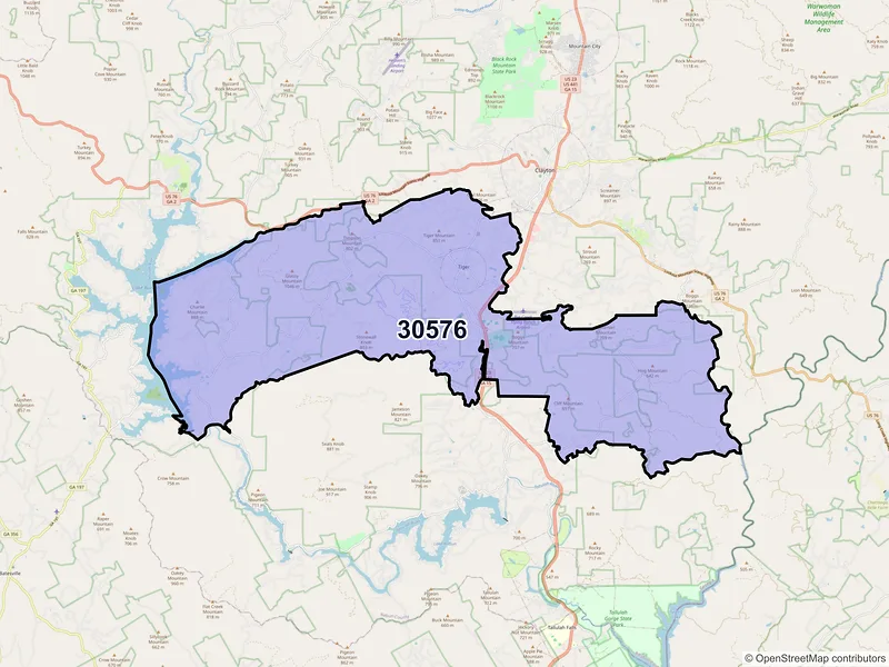 Map of ZIP Code 30576 — Tiger, GA