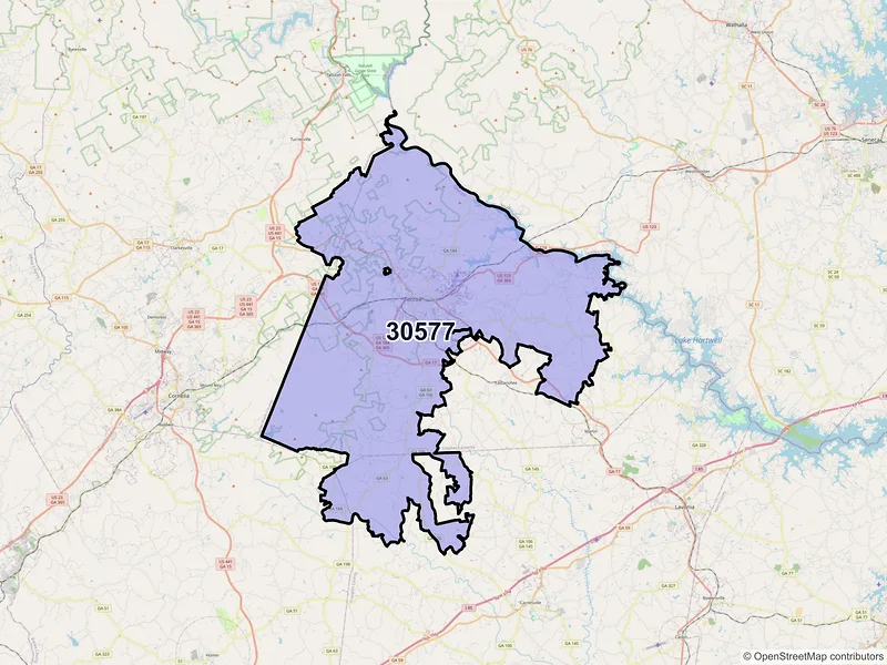 Map of ZIP Code 30577 — Toccoa, GA