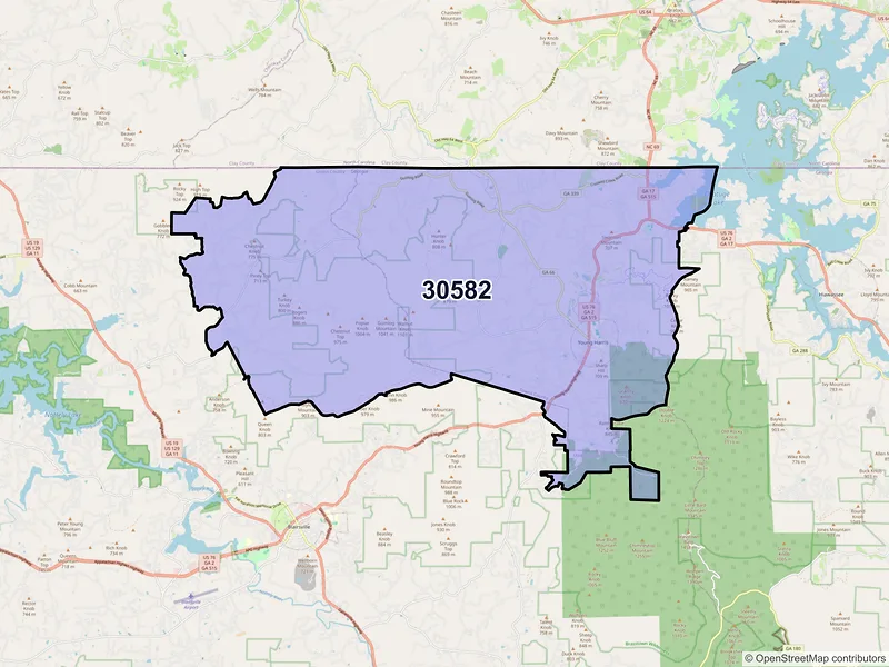 Map of ZIP Code 30582 — Young Harris, GA