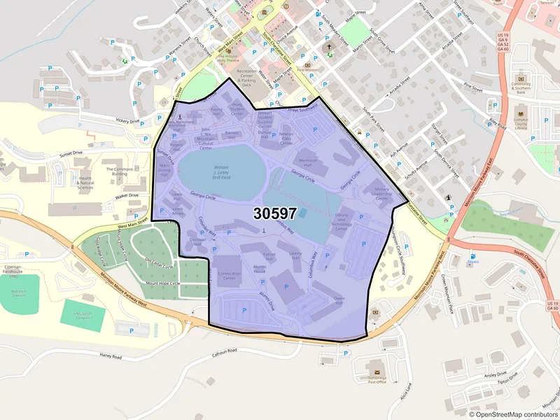 Map of ZIP Code 30597 — Dahlonega, GA
