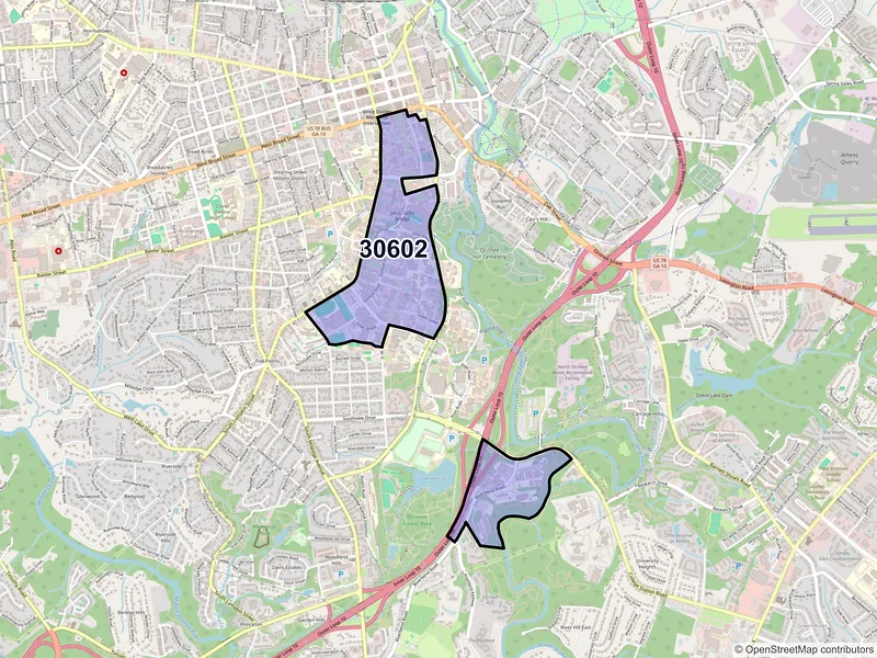 Map of ZIP Code 30602 — Athens, GA