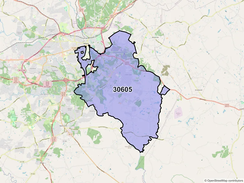 Map of ZIP Code 30605 — Athens, GA