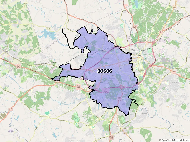 Map of ZIP Code 30606 — Athens, GA