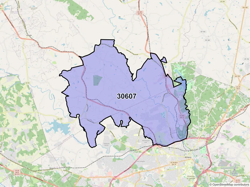 Map of ZIP Code 30607 — Athens, GA