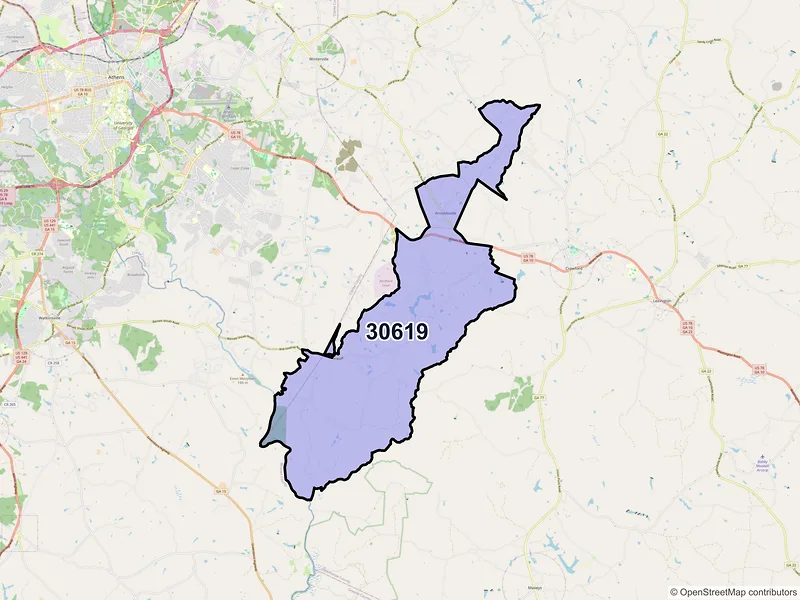 Map of ZIP Code 30619 — Arnoldsville, GA