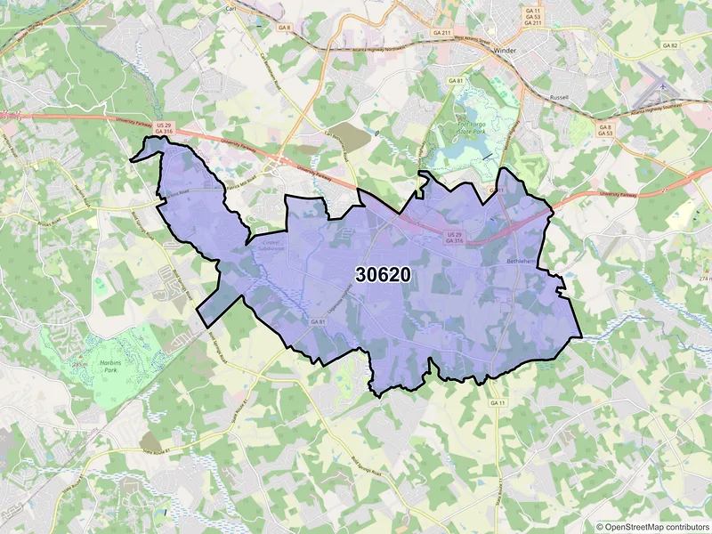 Map of ZIP Code 30620 — Bethlehem, GA