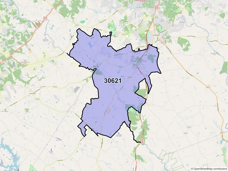 Map of ZIP Code 30621 — Bishop, GA