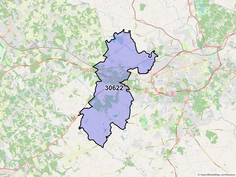 Map of ZIP Code 30622 — Bogart, GA
