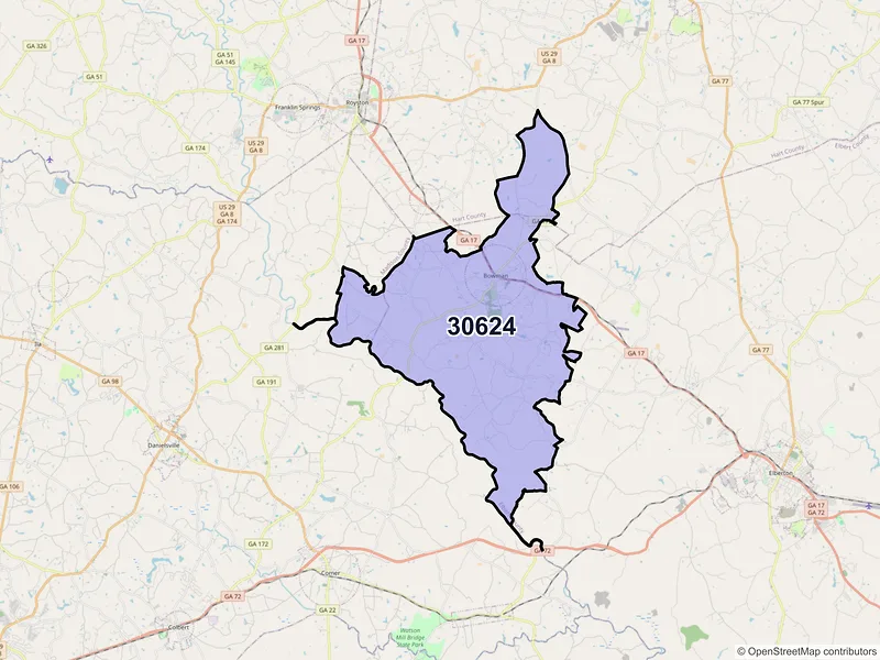 Map of ZIP Code 30624 — Bowman, GA