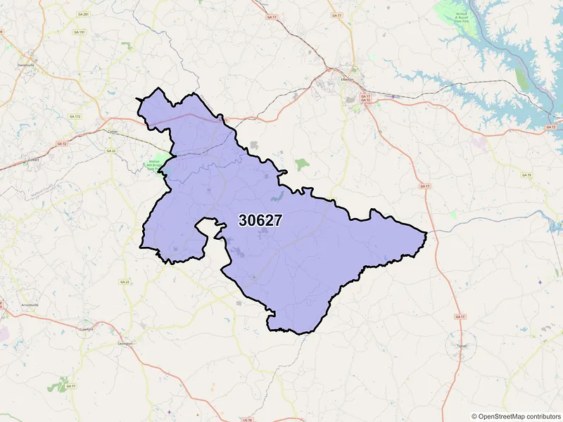 Map of ZIP Code 30627 — Carlton, GA