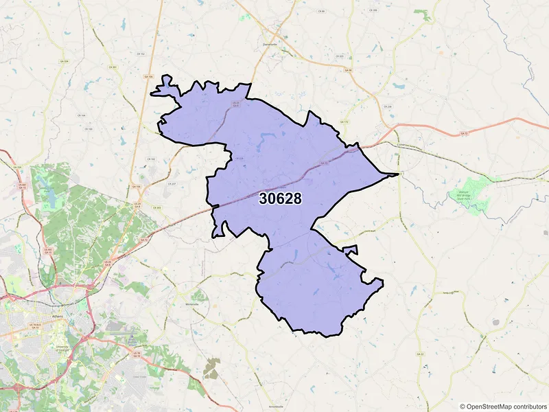 Map of ZIP Code 30628 — Colbert, GA