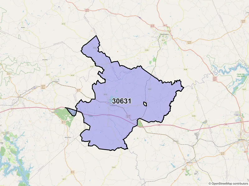 Map of ZIP Code 30631 — Crawfordville, GA