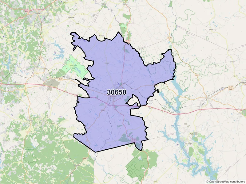 Map of ZIP Code 30650 — Madison, GA