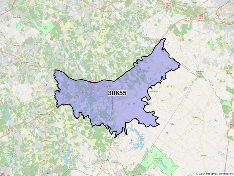 Map of ZIP Code 30655 — Monroe, GA