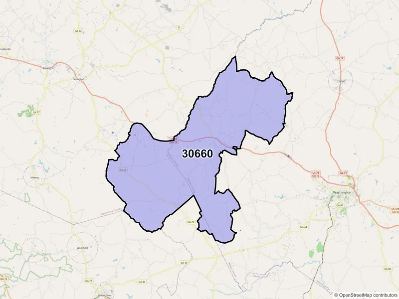 Map of ZIP Code 30660 — Rayle, GA