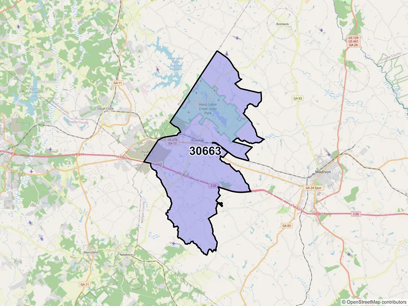 Map of ZIP Code 30663 — Rutledge, GA