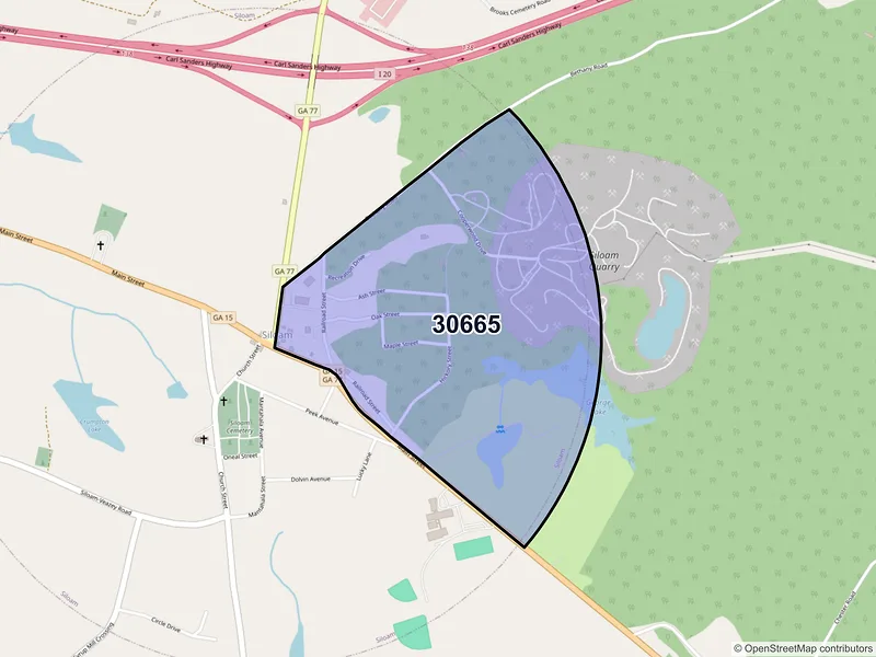 Map of Siloam, Georgia and ZIP codes