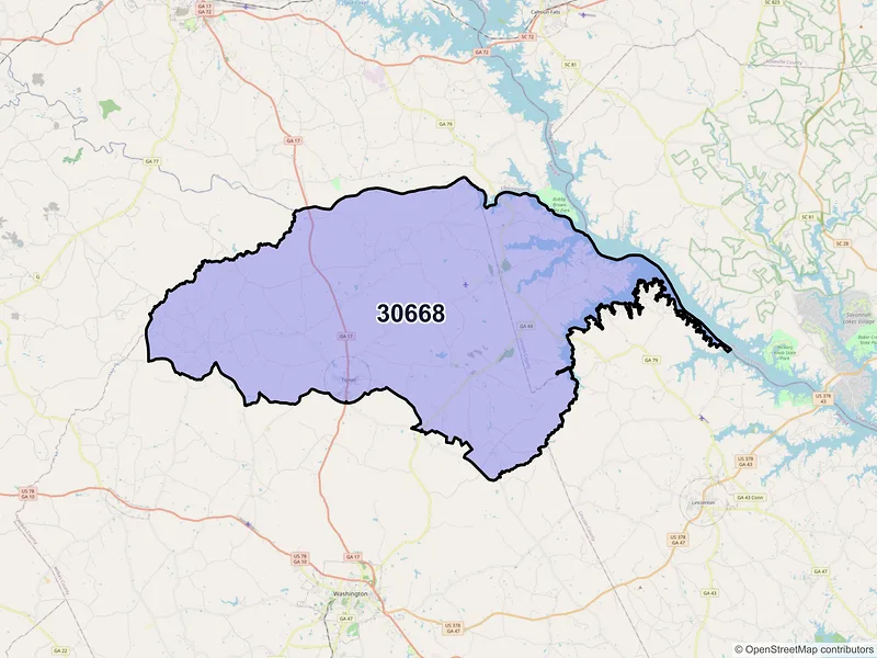 Map of Tignall, Georgia and ZIP codes