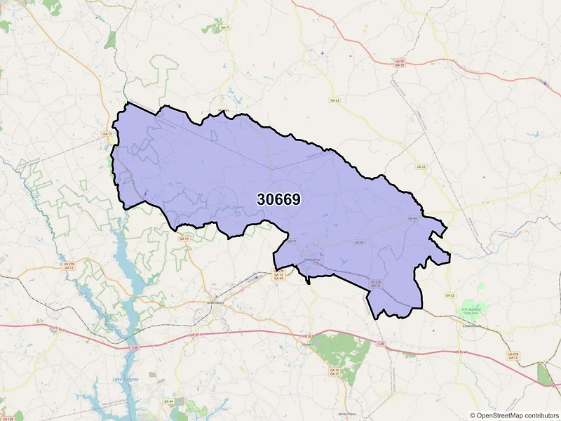 Map of ZIP Code 30669 — Union Point, GA