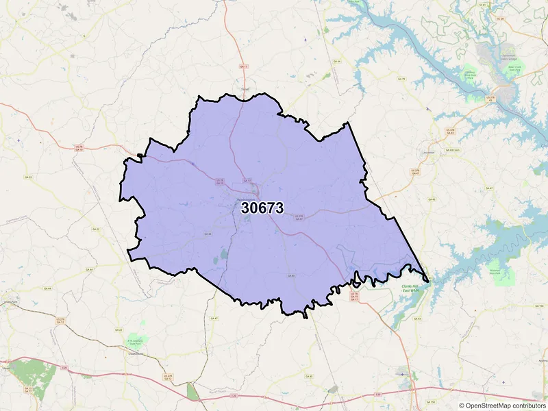 Map of ZIP Code 30673 — Washington, GA