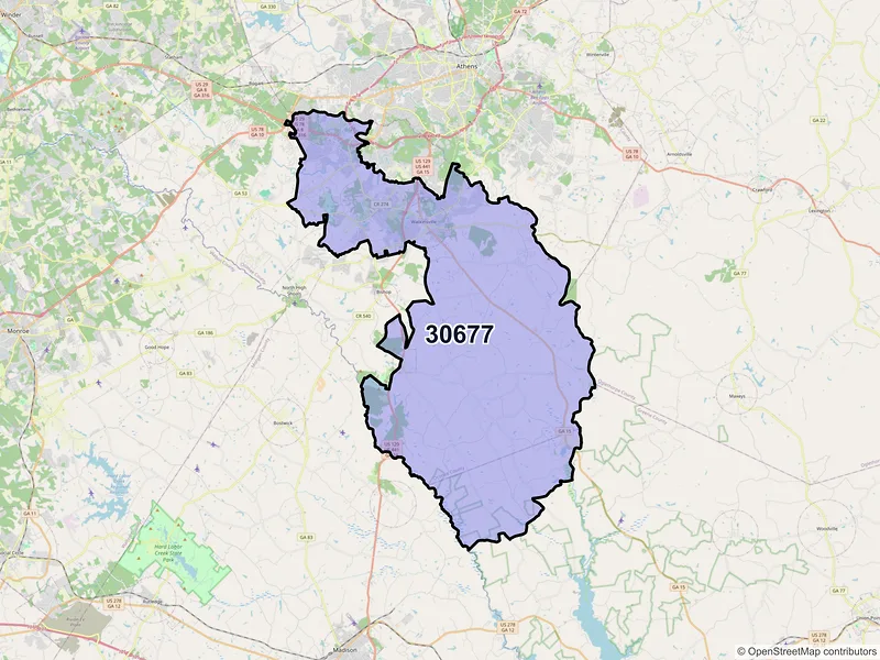 Map of Watkinsville, Georgia and ZIP codes
