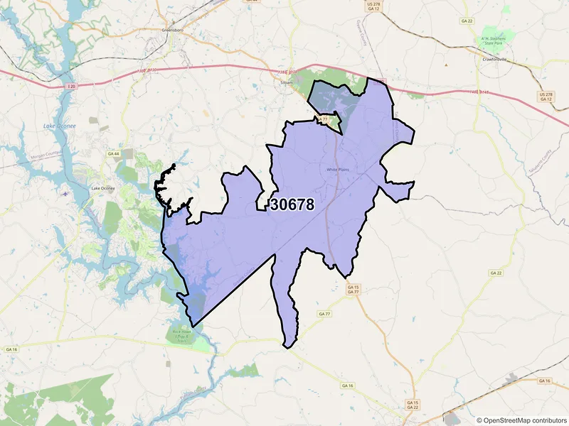 Map of ZIP Code 30678 — White Plains, GA