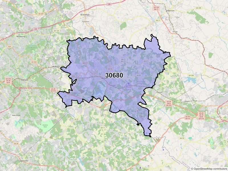 Map of ZIP Code 30680 — Winder, GA