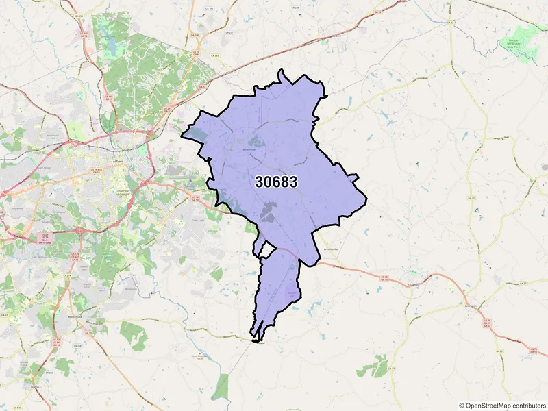 Map of ZIP Code 30683 — Winterville, GA