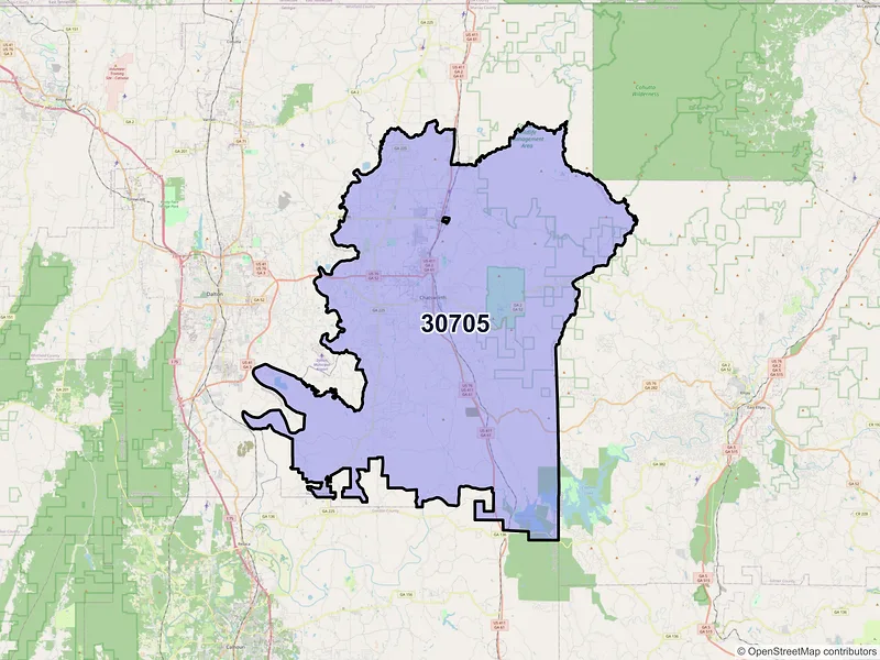 Map of ZIP Code 30705 — Chatsworth, GA