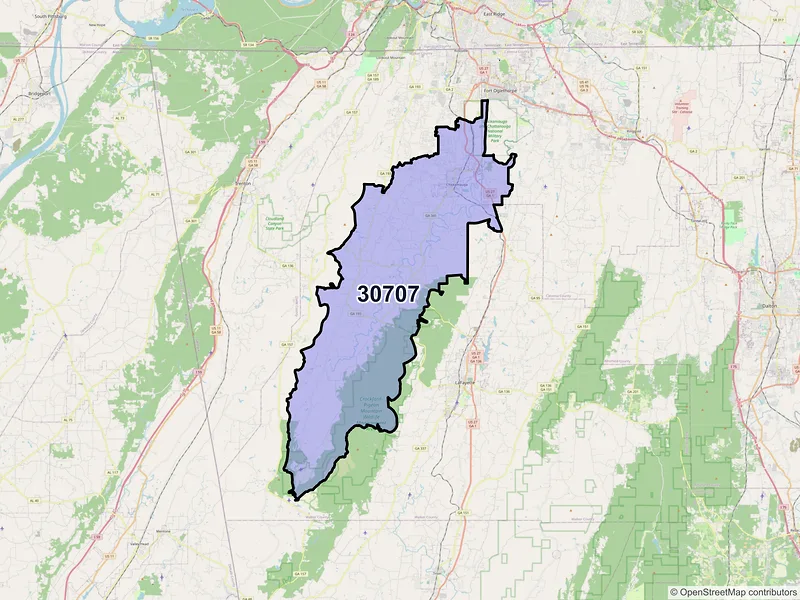 Map of Chickamauga, Georgia and ZIP codes