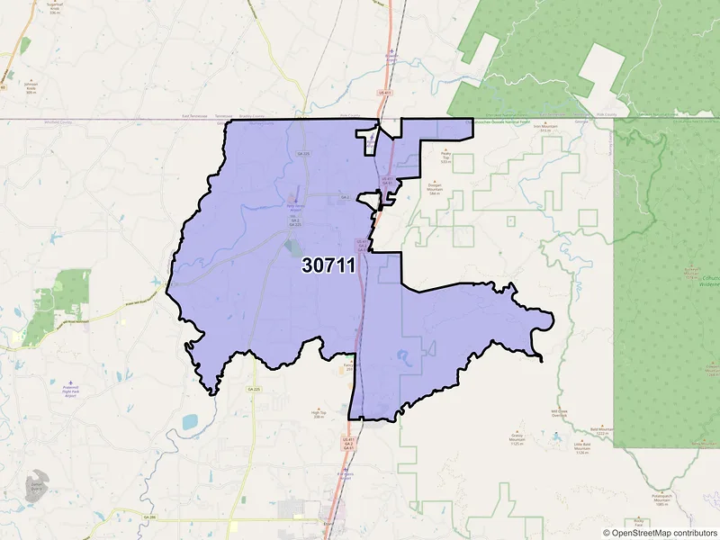 Map of ZIP Code 30711 — Crandall, GA