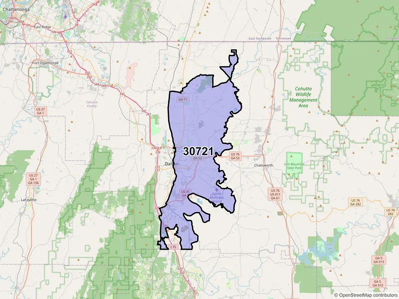Map of ZIP Code 30721 — Dalton, GA
