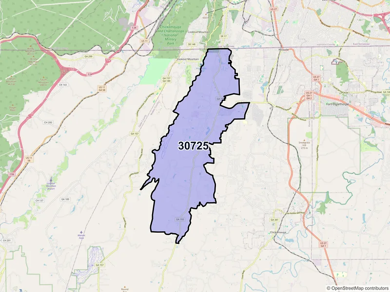 Map of ZIP Code 30725 — Flintstone, GA
