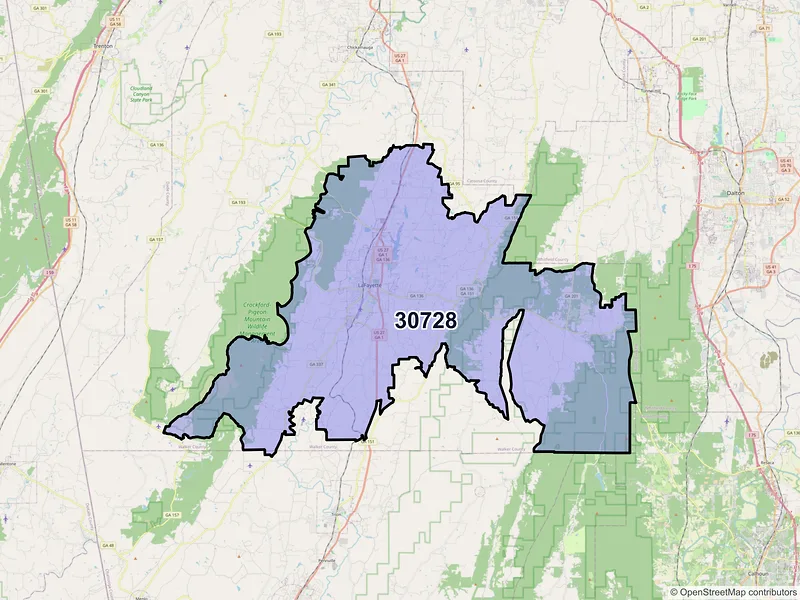 Map of ZIP Code 30728 — La Fayette, GA
