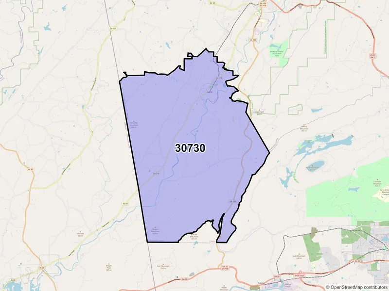 Map of ZIP Code 30730 — Lyerly, GA