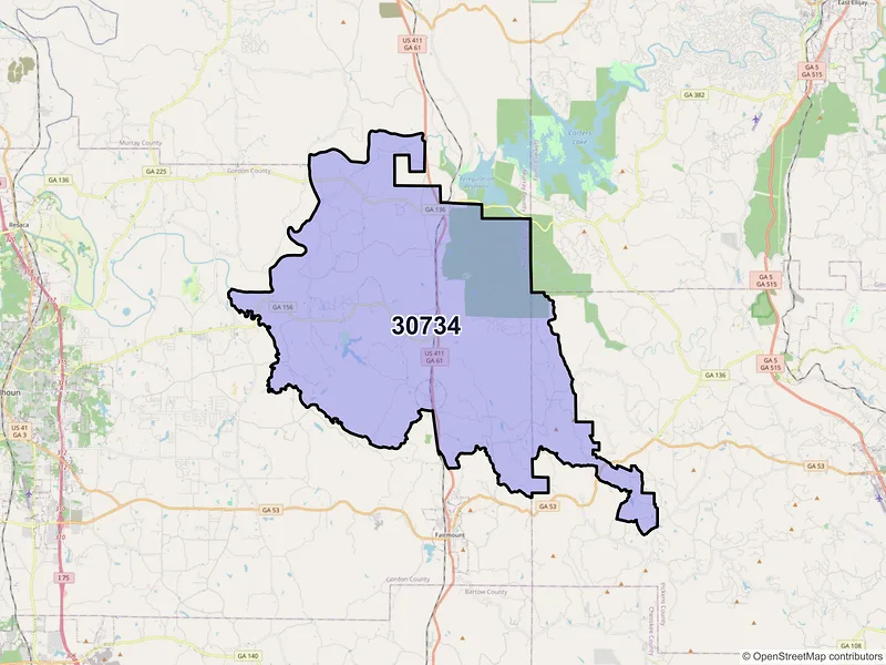 Map of ZIP Code 30734 — Ranger, GA