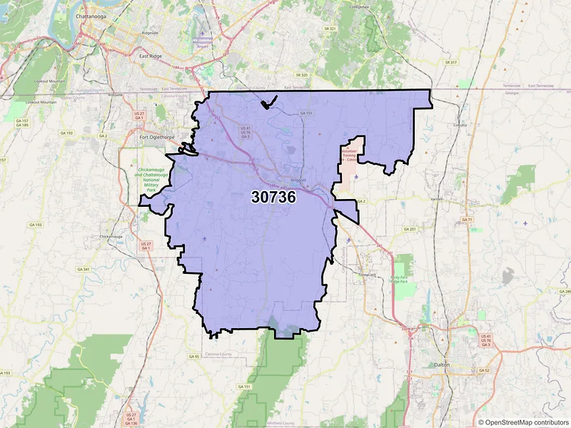 Map of ZIP Code 30736 — Ringgold, GA