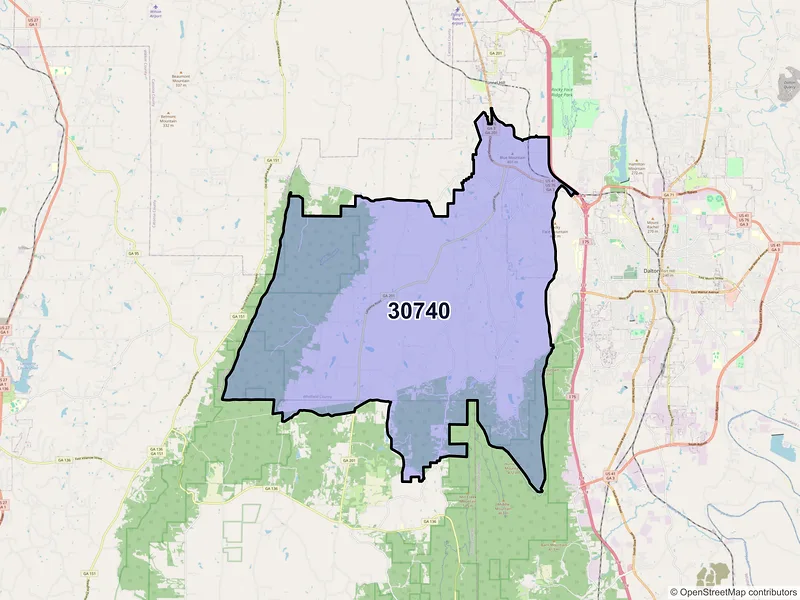 Map of ZIP Code 30740 — Rocky Face, GA