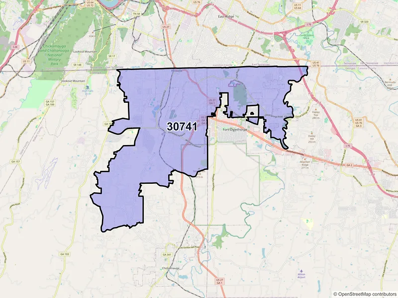 Map of Rossville, Georgia and ZIP codes
