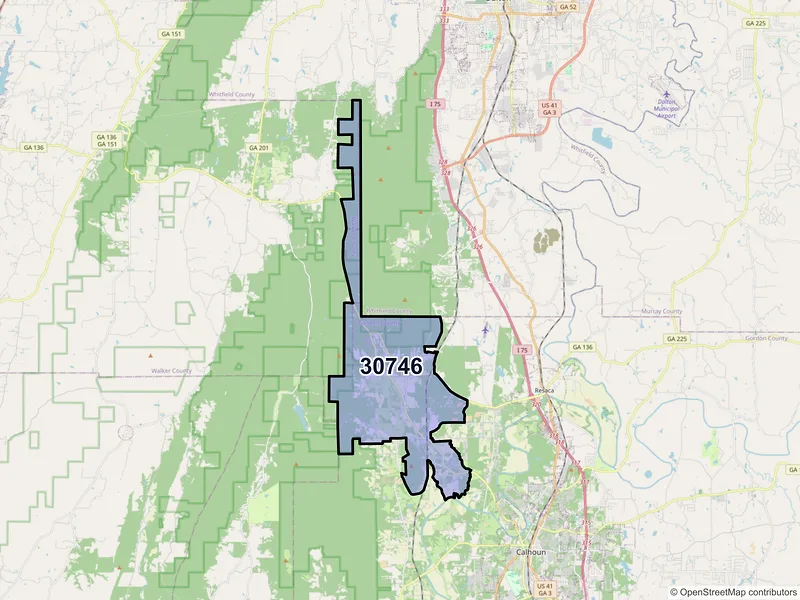Map of Sugar Valley, Georgia and ZIP codes