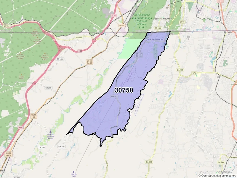 Map of Lookout Mountain, Georgia and ZIP codes